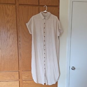 Beige Button-Up Midi Dress
